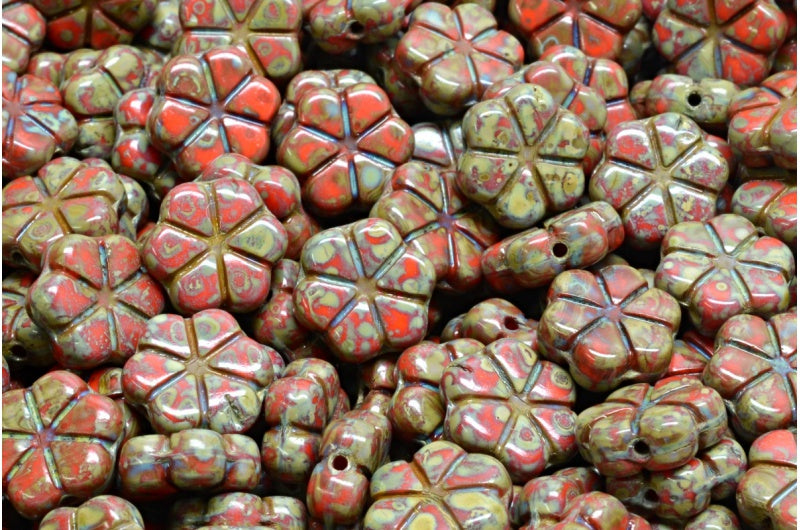 ガーランドフラワービーズ、ディープオレンジトラバーチン(93140-86800)、ガラス、チェコ共和国