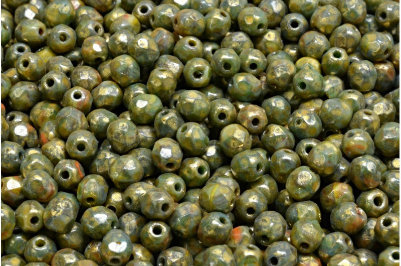 多面圆形火抛光珠,R1212 金溅 (R1212-86720),玻璃,捷克共和国