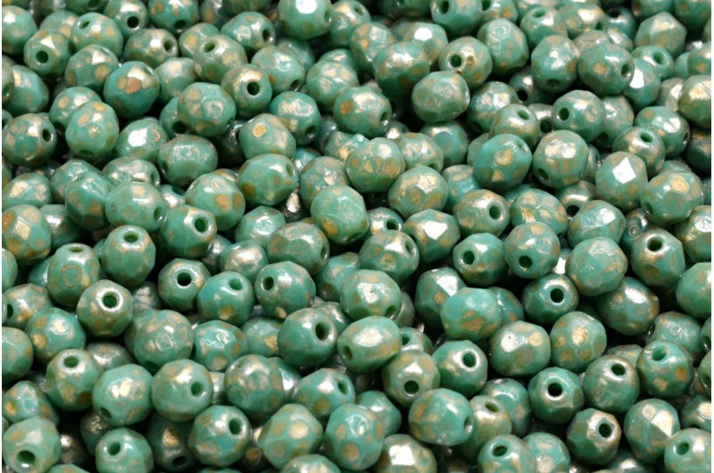 Faceted Round Fire Polished Beads, Turquise 86710 (63150-86710), Glass, Czech Republic