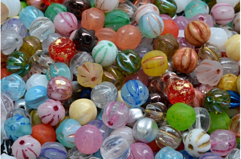 Melon Beads, 1 Mixed Colors (00001-MIX), Glass, Czech Republic