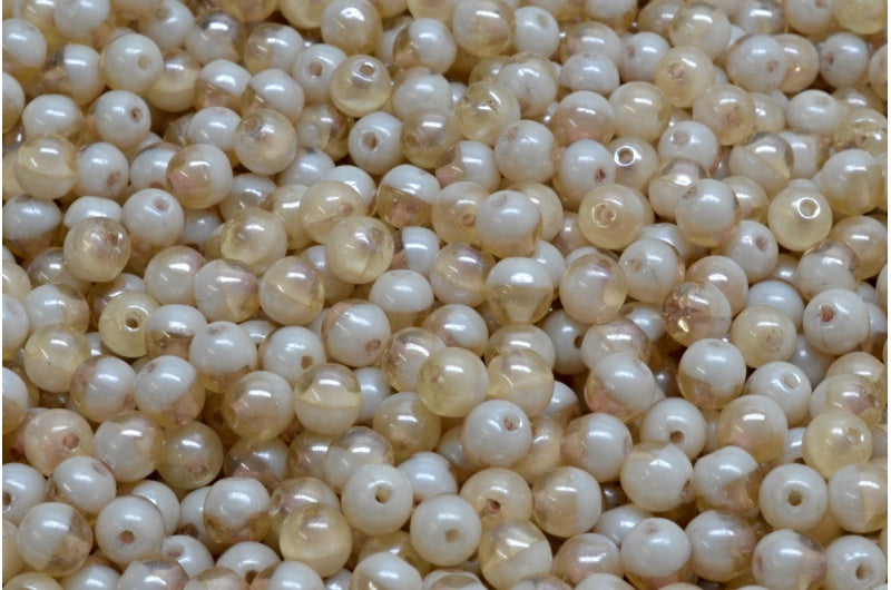 ラウンドドラックビーズ、透明ライトトパーズイエローホワイトヘマタイト(10020-02010-14400)、ガラス、チェコ共和国