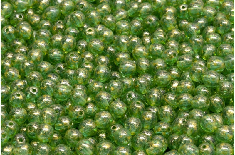 Round Druck Beads, Transparent Aqua Light Yellow (60020-34302), Glass, Czech Republic