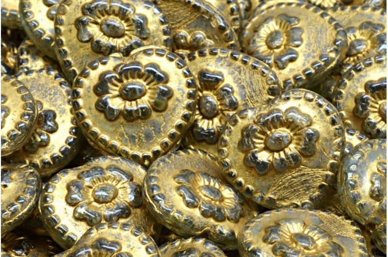 玫瑰心形珠子,水晶光泽绿色全镀金衬里 (00030-14457-54302),玻璃,捷克共和国