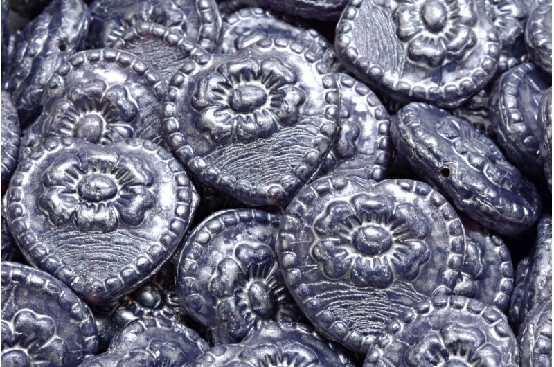 Heart Beads With Rose, Opal Dark Lavender 86700 (21010-86700), Glass, Czech Republic