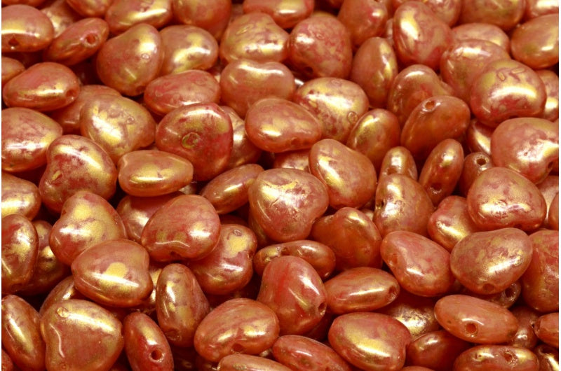 ハートビーズ、ホワイトレッドゴールドスプラッシュ(R2932-86720)、ガラス、チェコ共和国