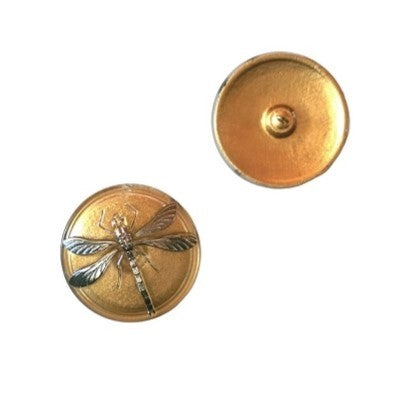 1個 ハンドペイントガラスボタン、飾りトンボ付き、サイズ18(40.5 mm)、ガラス、チェコ共和国