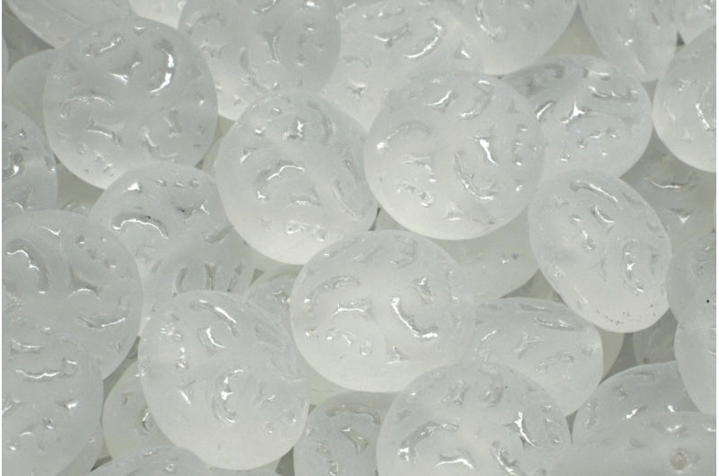 レンズ豆ビーズ(装飾付き)、クリスタルマット(00030-84100)、ガラス、チェコ共和国