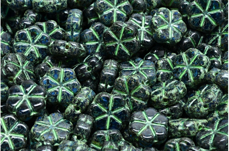 Garland Flower Beads, Transparent Blue Travertin Green (30060-86800-43813), Glass, Czech Republic