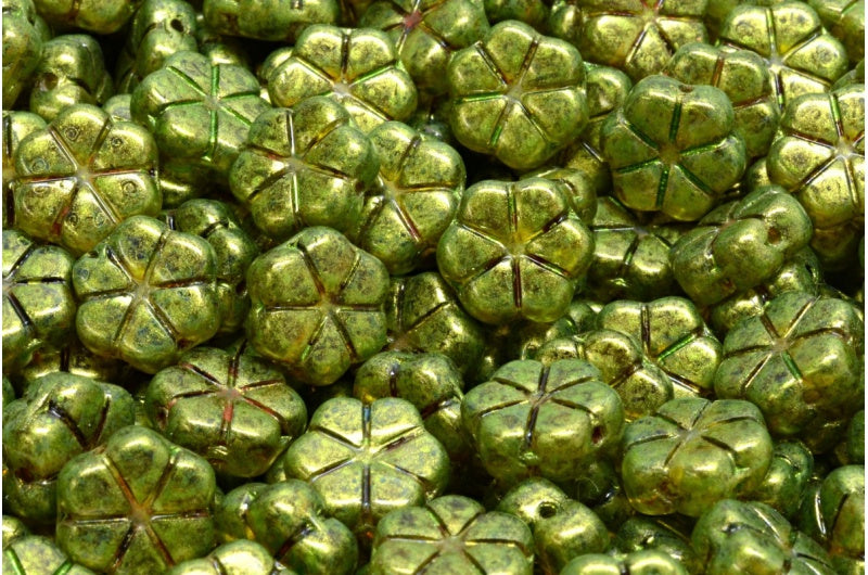 ガーランドフラワービーズ、クリスタルブラウンラスタースポット(00030-65326)、ガラス、チェコ共和国