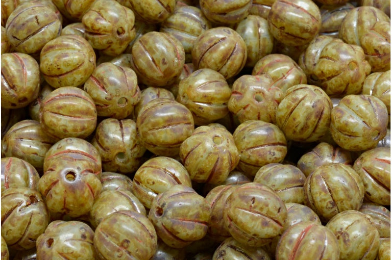 メロンビーズ、R2332 トラバーチン(R2332-86800)、ガラス、チェコ共和国