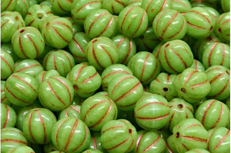 メロンビーズ、R2532 銅線入り(R2532-43806)、ガラス、チェコ共和国