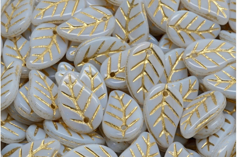 リーフペンダントビーズ、ホワイトゴールドライン(02010-54302)、ガラス、チェコ共和国