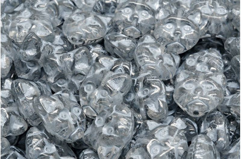 OUTLET 10 grams Cat Muzzle Beads, 13 x 13 mm, Crystal Silver Lined (00030-54301), Glass, Czech Republic