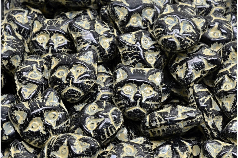 アウトレット 10グラム 猫用マズルビーズ、13 x 13 mm、ブラックベージュ裏地付き (23980-54311)、ガラス、チェコ共和国