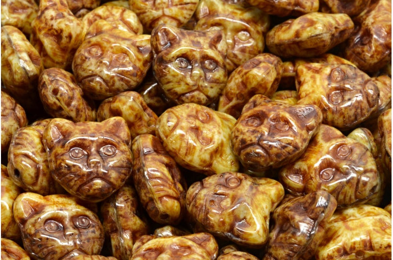 OUTLET 10 grams Cat Muzzle Beads, 13 x 13 mm, 7114 Travertin (07114-86800), Glass, Czech Republic