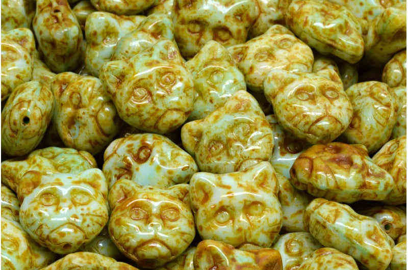 OUTLET 10 grams Cat Muzzle Beads, Light Green Travertin (07524-86800), Glass, Czech Republic