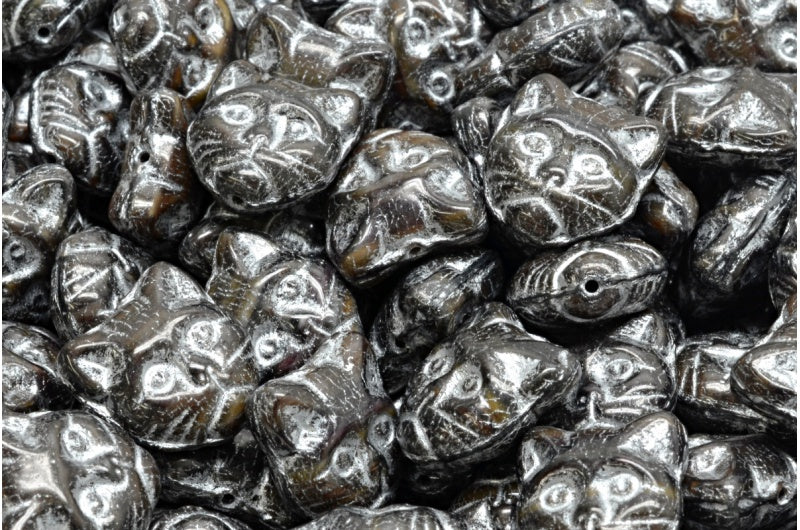 猫用マズルビーズ、ストライプ柄ダークブラウン、シルバーライン入り(26117-54301)、ガラス製、チェコ共和国