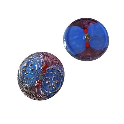 1個 ハンドペイントガラスボタン(飾り付き)、サイズ14(31.5 mm)、ガラス、チェコ共和国