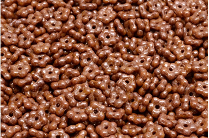 アウトレット 10グラム 忘れな草ビーズ、5 x 5 mm、不透明ブラウンコッパースプラッシュ(13610-86750)、ガラス、チェコ共和国