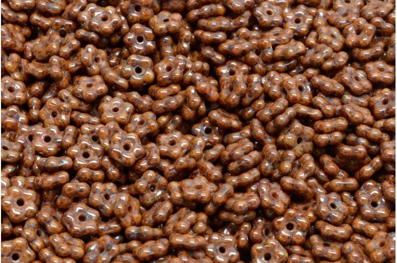 忘れな草ビーズ、不透明ブラウントラバーチン(13610-86800)、ガラス、チェコ共和国