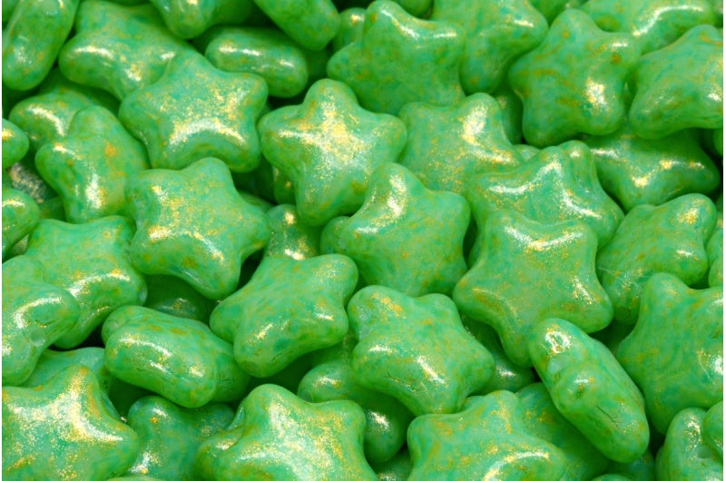 Flat Star Beads, White Light Turquoise Light Yellow (02010-34309-34302), Glass, Czech Republic