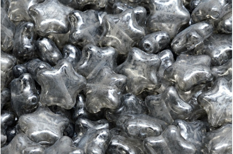 Flat Star Beads, Crystal Silver Splash (00030-86790), Glass, Czech Republic