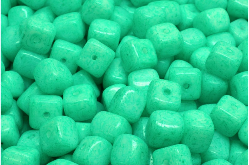 Cube Beads, White Light Turquoise (02010-34309), Glass, Czech Republic