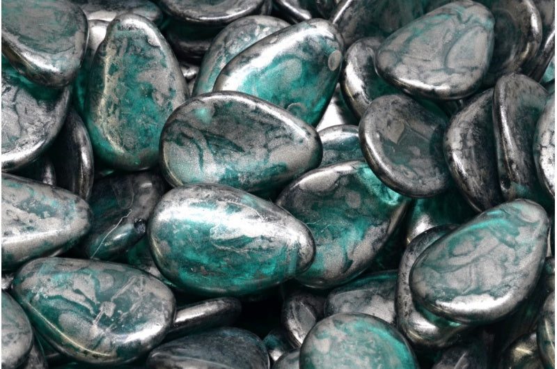 アネモネの花びらビーズ、透明アクアシルバースプラッシュ(60200-86790)、ガラス、チェコ共和国