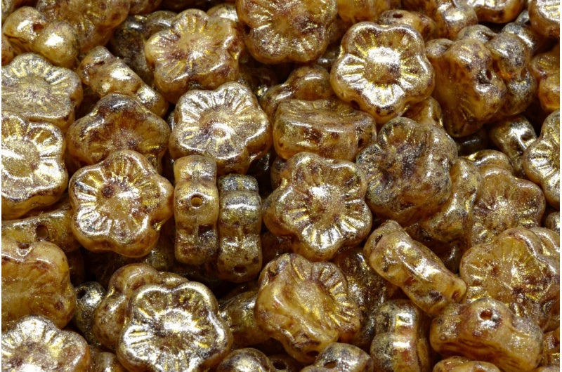 Sunset Flower Beads, R0021 Travertin Light Yellow (R0021-86800-34302), Glass, Czech Republic