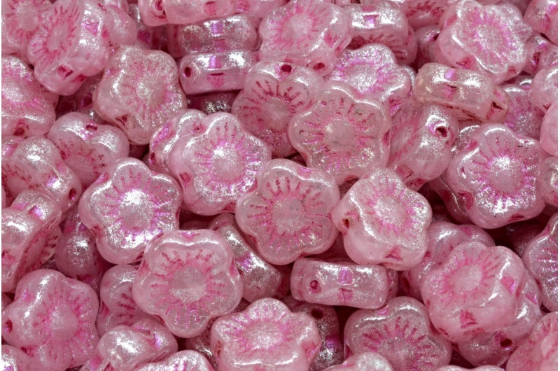 日落花珠,R0731 粉色内衬银灰色 (R0731-43807-34301),玻璃,捷克共和国