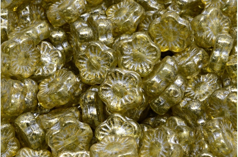 Sunset Flower Beads, Transparent Blue Silver Lined Light Yellow (30010-54301-34302), Glass, Czech Republic