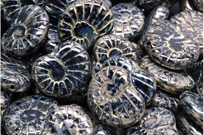 Shell Beads, Black Picasso (23980-43400), Glass, Czech Republic