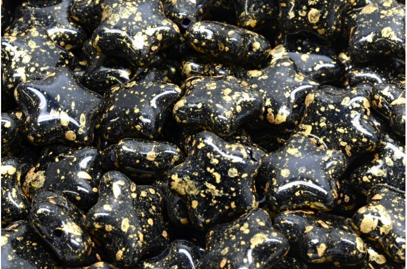 フラットスタービーズ、ブラックゴールドスプラッシュ(23980-94401)、ガラス、チェコ共和国