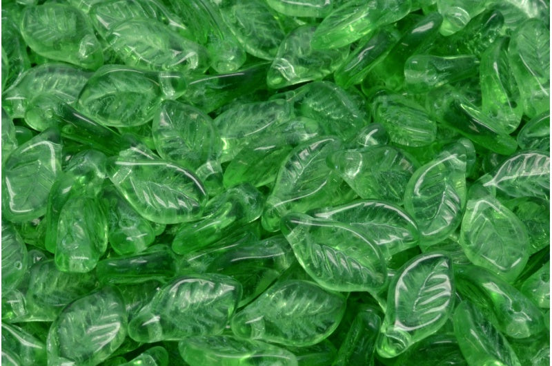 Bay Leaf Beads, Transparent Green (50520), Glass, Czech Republic