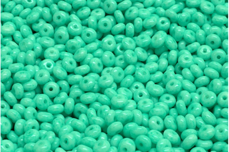 ロンデル・ドラックビーズ、ホワイトオパールライトターコイズ(02020-34309)、ガラス、チェコ共和国