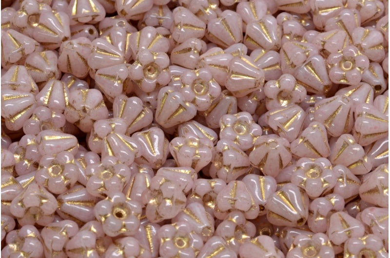 Bell Flower Beads, White Gold Lined Light Pink (02010-54302-34304), Glass, Czech Republic