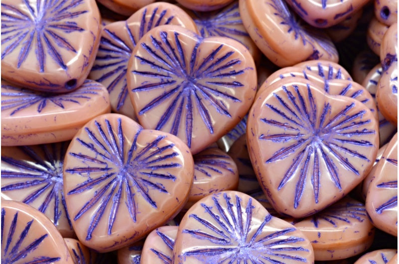 キウイハートビーズ、不透明ピンク 43810 (74020-43810)、ガラス、チェコ共和国