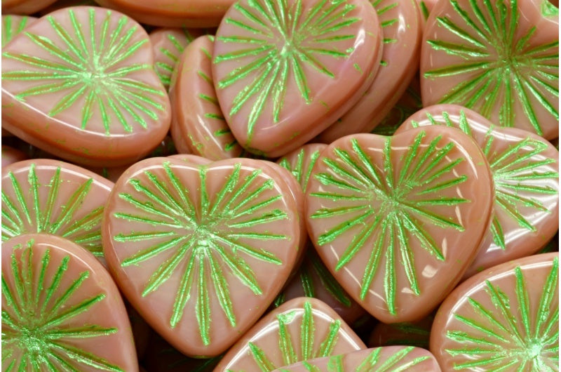 キウイハートビーズ、不透明ピンク 43813 (74020-43813)、ガラス、チェコ共和国