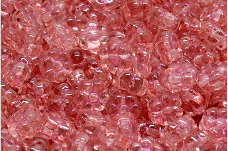 フラットフラワービーズ、クリスタルピンクライン入りライトピンク(00030-43807-34304)、ガラス、チェコ共和国