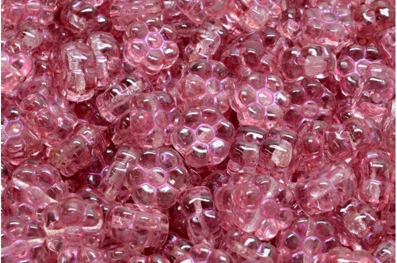 フラットフラワービーズ、クリスタルピンクライン、ライトフクシアピンク(00030-43807-34306)、ガラス、チェコ共和国