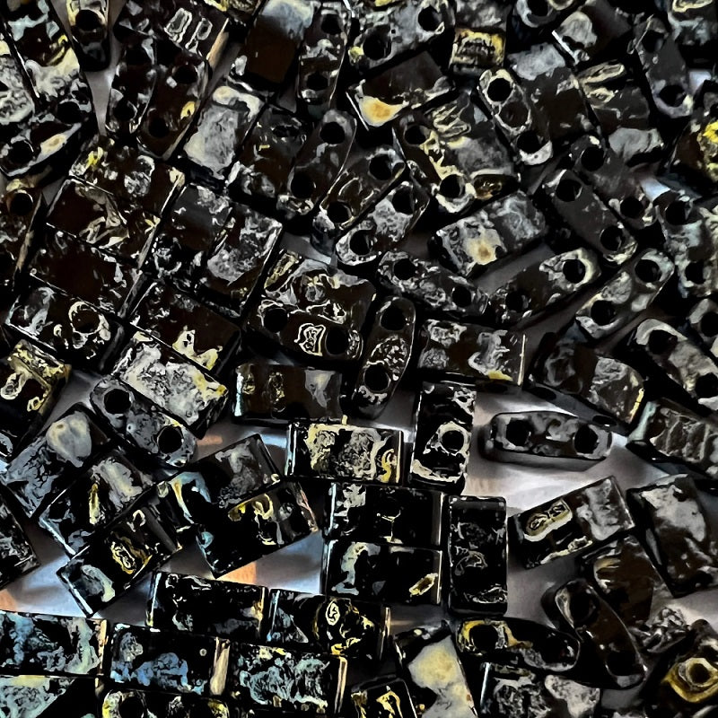 Miyuki Tila / Half Tila / Quater Tila 2-hole Beads, Picasso Opaque Smoky Black Matte (HTL4511), Glass, Japan