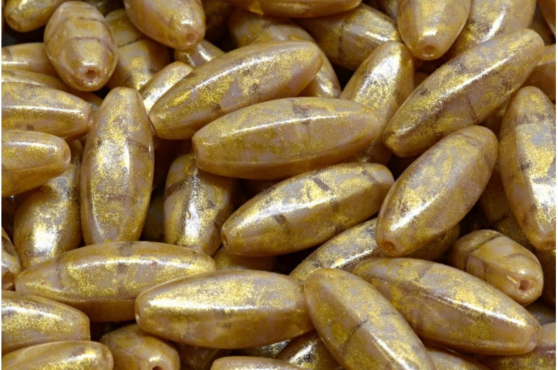 剥がしたオリーブビーズ、バイオレットムーンライトライトイエロー(26016-34302)、ガラス、チェコ共和国