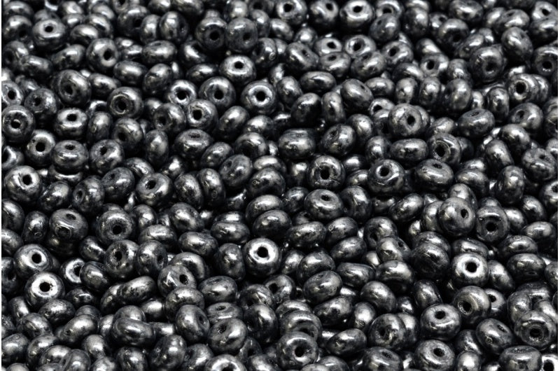 Rondelle Druck Beads, Black Silver Splash (23980-86790), Glass, Czech Republic