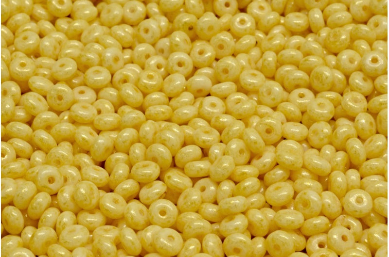 ロンデル・ドラックビーズ、ホワイトオパールライトイエロー(02020-34302)、ガラス、チェコ共和国