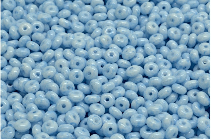 Rondelle Druck Beads, White Opal Light Blue (02020-34307), Glass, Czech Republic