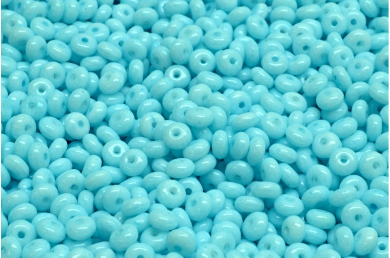 Rondelle Druck Beads, White Opal Light Aqua Blue (02020-34308), Glass, Czech Republic