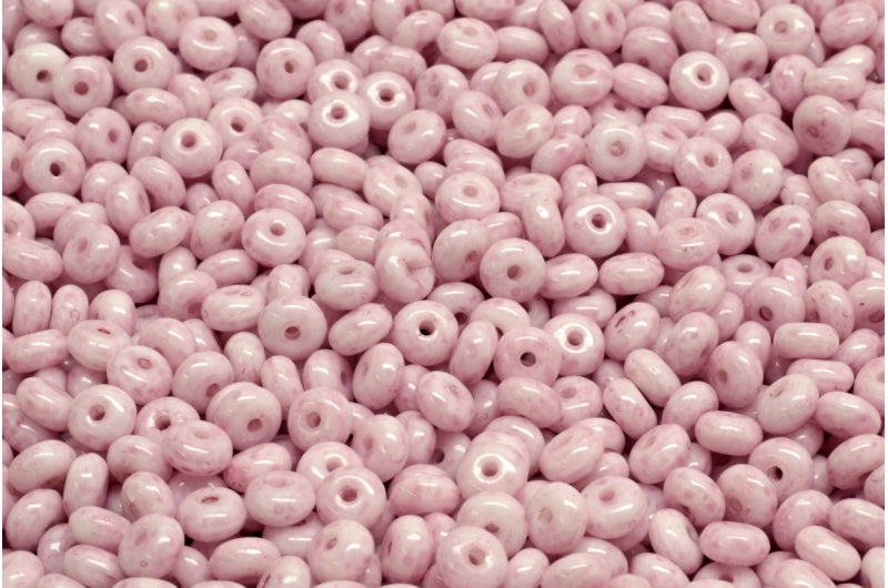 奥特莱斯 10 克 Rondelle Druck 珠子,2.5 x 4 毫米,白色蛋白石浅紫红色 (02020-34306),玻璃,捷克共和国