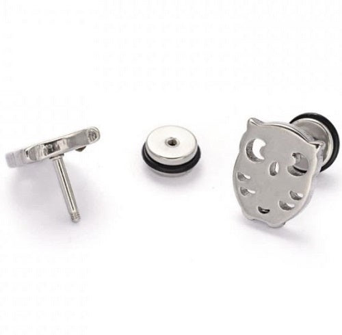 Stud Earring Owl with Stopper 12 x 10 mm, Stainless Steel 304