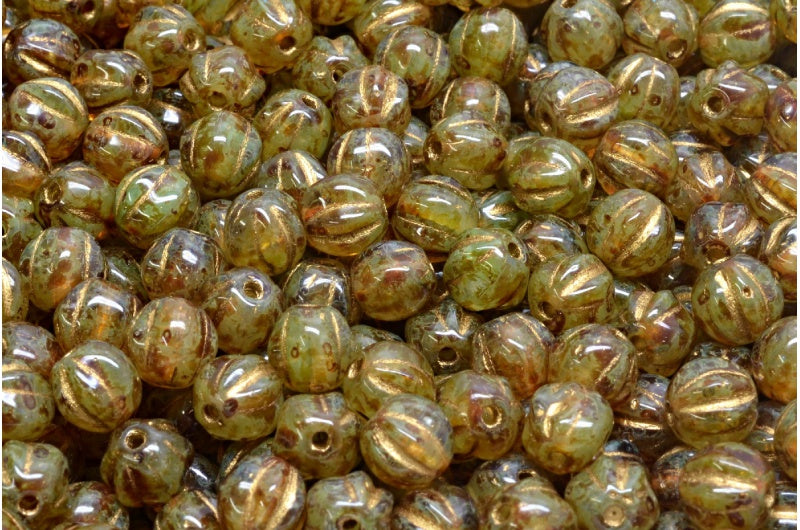 瓜形珠,R0613 洞石金边(R0613-86800-54302),玻璃,捷克共和国