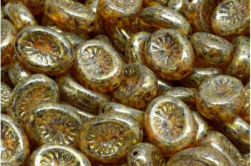 キウイビーズ、クリスタルトラバーチンライトイエロー(00030-86800-34302)、ガラス、チェコ共和国